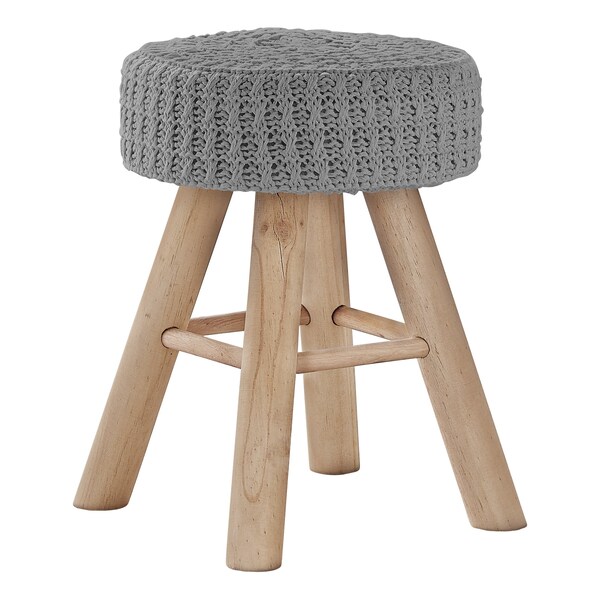 Monarch Specialties Ottoman, Pouf, Footrest, Foot Stool, 12" Round, Velvet, Wood Legs, Grey, Natural, Contemporary I 9013 - main
